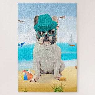 Französischer Bulldog am Strand Puzzle