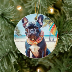 Französischer Bulldog am Strand, Sommergeschenk fü Keramik Ornament