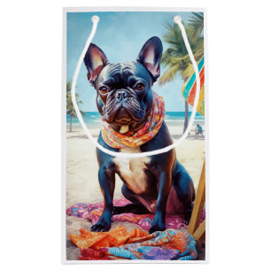 Französischer Bulldog am Strand, Sommergeschenk fü Kleine Geschenktüte