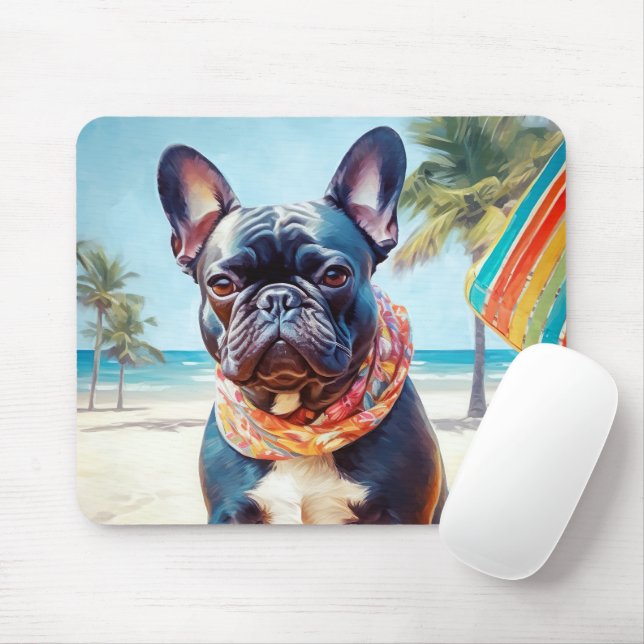Französischer Bulldog am Strand, Sommergeschenk fü Mousepad (Mit Mouse)