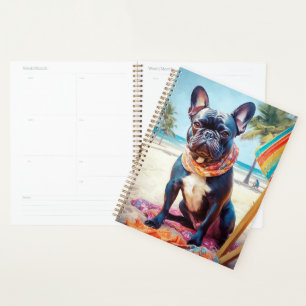 Französischer Bulldog am Strand, Sommergeschenk fü Planer