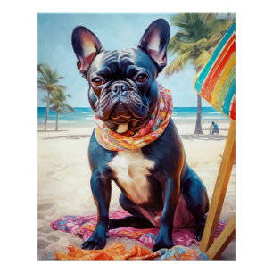 Französischer Bulldog am Strand, Sommergeschenk fü Poster