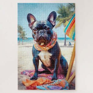 Französischer Bulldog am Strand, Sommergeschenk fü Puzzle