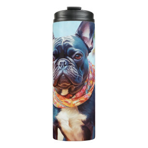 Französischer Bulldog am Strand, Sommergeschenk fü Thermosbecher