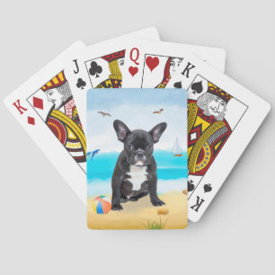 Französischer Bulldog am Strand Spielkarten