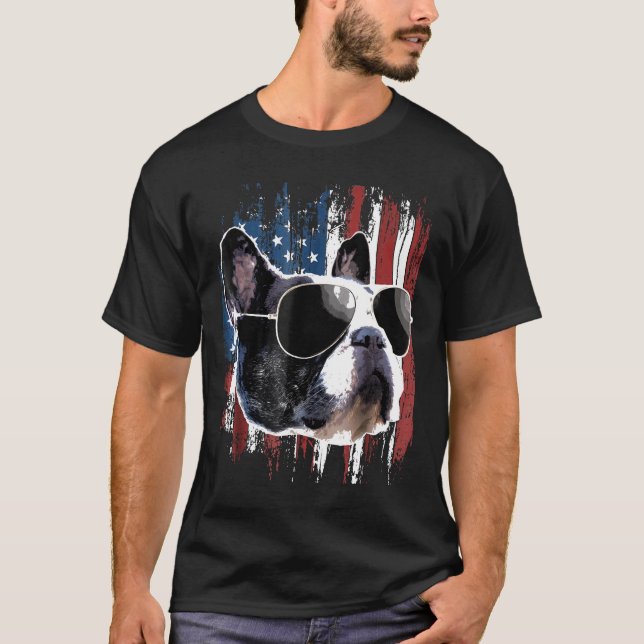 Französischer Bulldog-Amerikanischer Flag T-Shirt (Vorderseite)