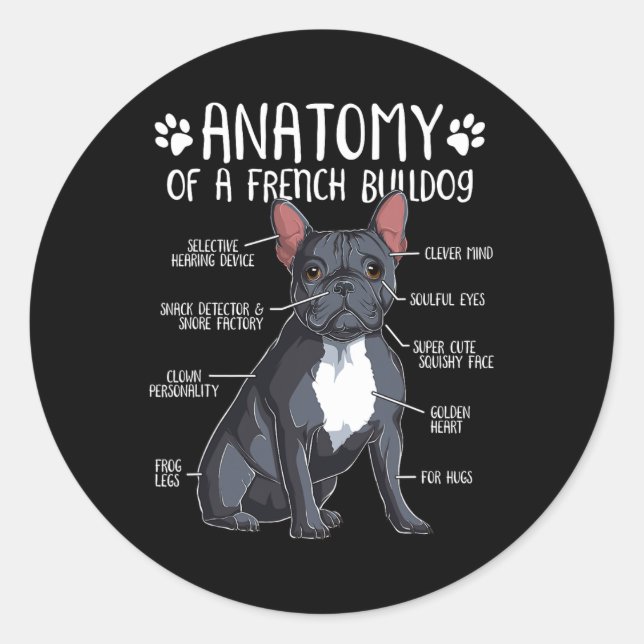 Französischer Bulldog Anatomie Frenchie Dog Lover  Runder Aufkleber (Vorderseite)