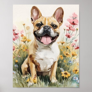 Französischer Bulldog Aquarelldrucker - Niedliches Poster
