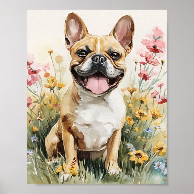 Französischer Bulldog Aquarelldrucker - Niedliches Poster (Vorne)