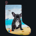 Französischer Bulldog auf Beach Throw Kissen Kleiner Weihnachtsstrumpf<br><div class="desc">Ein niedlicher Hund am Strand ist eine Geschenkidee für jemanden,  der diese Hundezucht Liebe.</div>