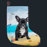 Französischer Bulldog auf Beach Throw Kissen Kleiner Weihnachtsstrumpf<br><div class="desc">Ein niedlicher Hund am Strand ist eine Geschenkidee für jemanden,  der diese Hundezucht Liebe.</div>