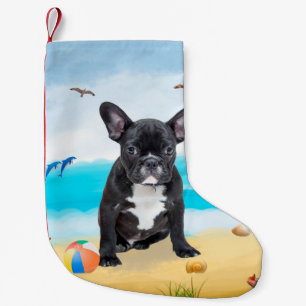 Französischer Bulldog auf Beach Throw Kissen Kleiner Weihnachtsstrumpf