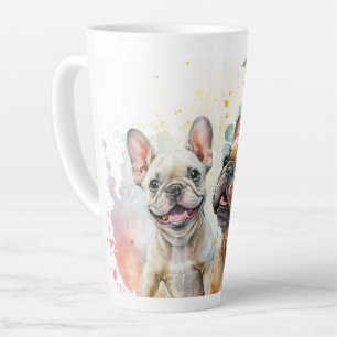Französischer Bulldog auf dem Feld der Blume Milchtasse