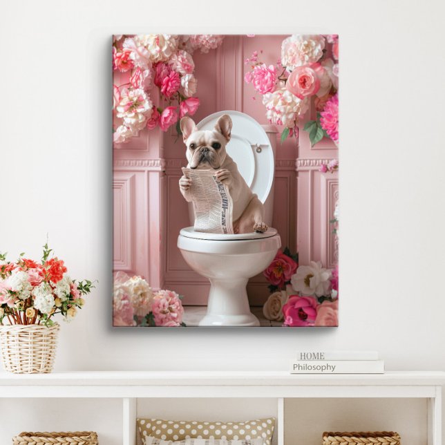 Französischer Bulldog auf der Toilette | Französis Leinwanddruck (Frenchie Art)