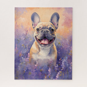 Französischer Bulldog auf Lavendelplatz Puzzle