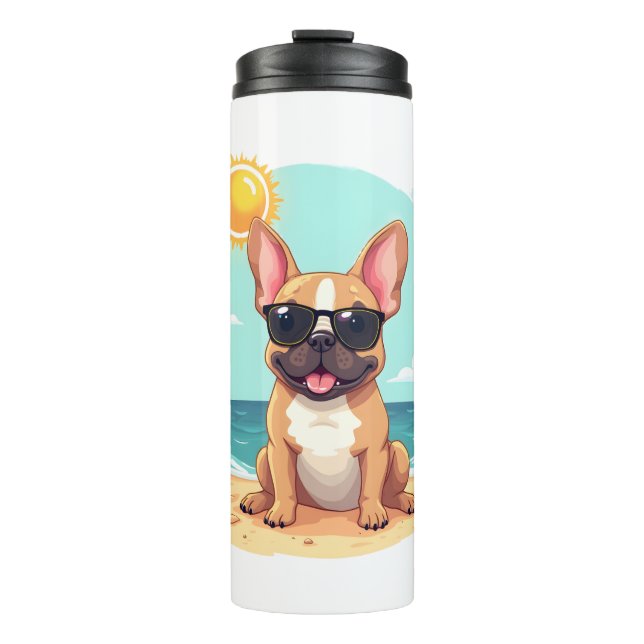 Französischer Bulldog auf Urlaub Thermosbecher (Vorderseite)