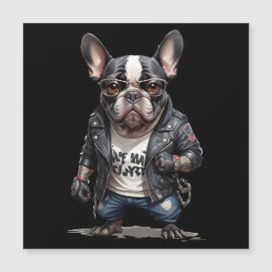 Französischer Bulldog-Biker-Rebell in Leather Jack Magnetkarte