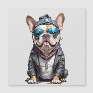 Französischer Bulldog-Biker-Rebell in Leather Jack Magnetkarte