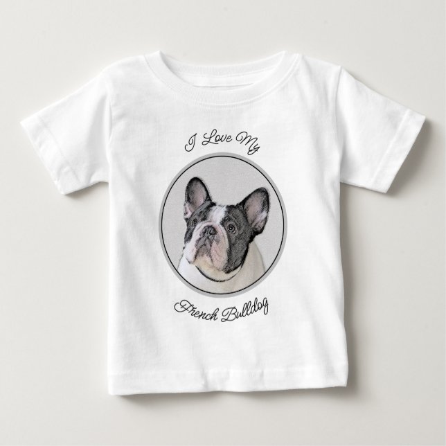 Französischer Bulldog (Brindle Pied) Malerei - Hun Baby T-shirt (Vorderseite)