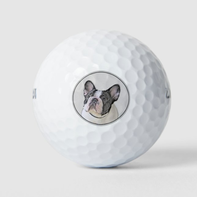 Französischer Bulldog (Brindle Pied) Malerei - Hun Golfball (Vorderseite)