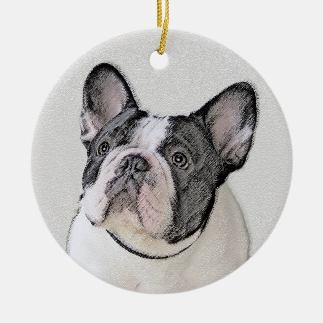 Französischer Bulldog (Brindle Pied) Malerei - Hun Keramikornament (Vorne)
