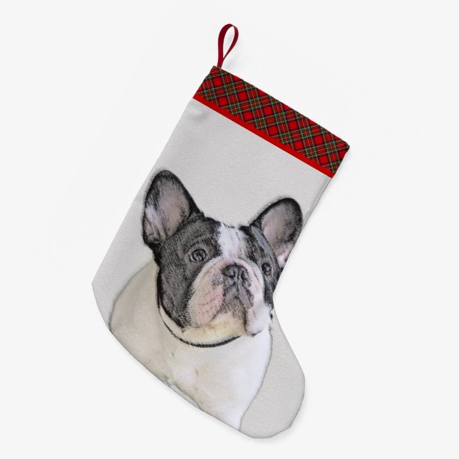 Französischer Bulldog (Brindle Pied) Malerei - Hun Kleiner Weihnachtsstrumpf (Vorderansicht (hängend))