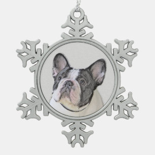 Französischer Bulldog (Brindle Pied) Malerei - Hun Schneeflocken Zinn-Ornament