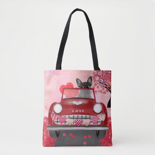 Französischer Bulldog Car mit Herz Valentins (Vorderseite)
