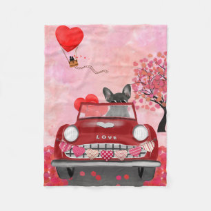 Französischer Bulldog Car mit Herz Valentins Fleecedecke