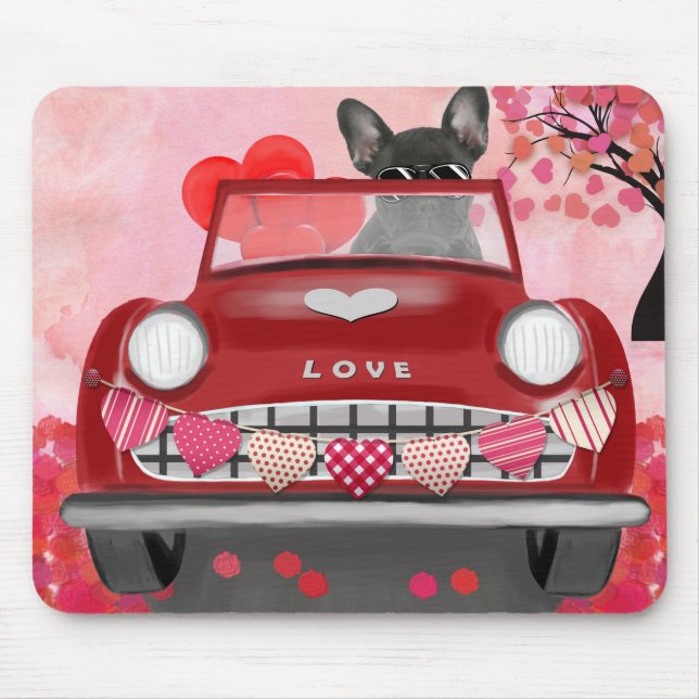 Französischer Bulldog Car mit Herz Valentins Mousepad (Vorne)