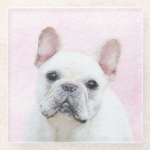 Französischer Bulldog (Cream/White) Malerei - Hund Glasuntersetzer