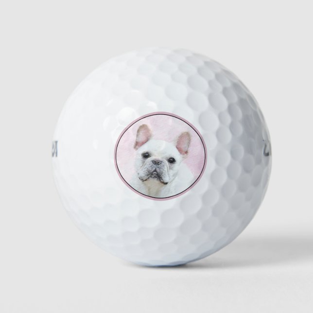 Französischer Bulldog (Cream/White) Malerei - Hund Golfball (Vorderseite)