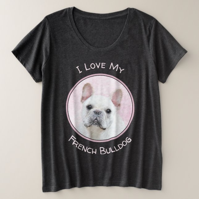 Französischer Bulldog (Cream/White) Malerei - Hund Große Größe T-Shirt (Design vorne)
