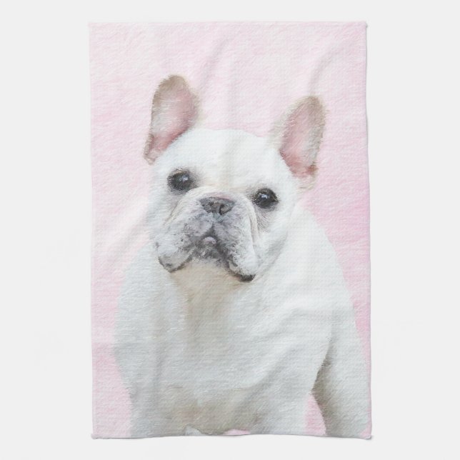 Französischer Bulldog (Cream/White) Malerei - Hund Handtuch (Vertikal)