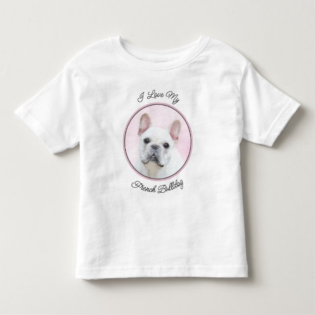 Französischer Bulldog (Cream/White) Malerei - Hund Kleinkind T-shirt (Vorderseite)