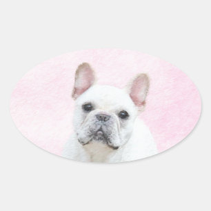 Französischer Bulldog (Cream/White) Malerei - Hund Ovaler Aufkleber