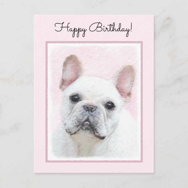 Französischer Bulldog (Cream/White) Malerei - Hund Postkarte (Vorderseite)