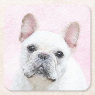 Französischer Bulldog (Cream/White) Malerei - Hund Rechteckiger Pappuntersetzer