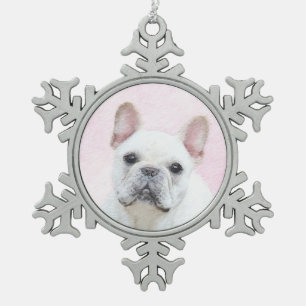 Französischer Bulldog (Cream/White) Malerei - Hund Schneeflocken Zinn-Ornament
