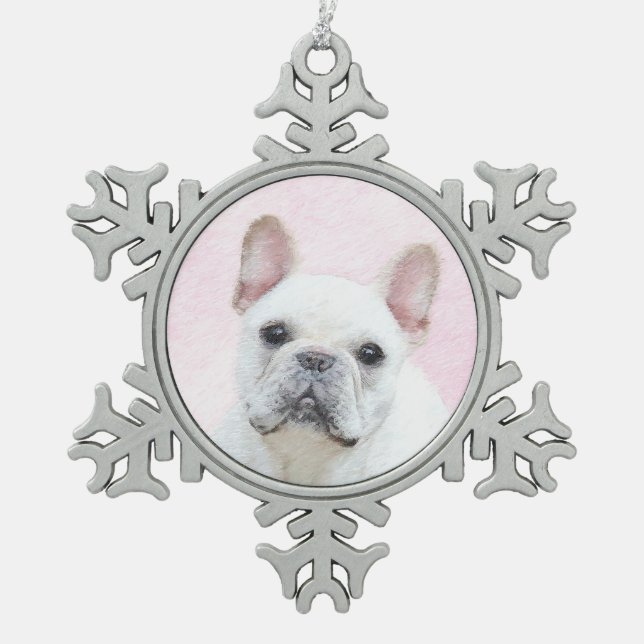 Französischer Bulldog (Cream/White) Malerei - Hund Schneeflocken Zinn-Ornament (Vorderseite)