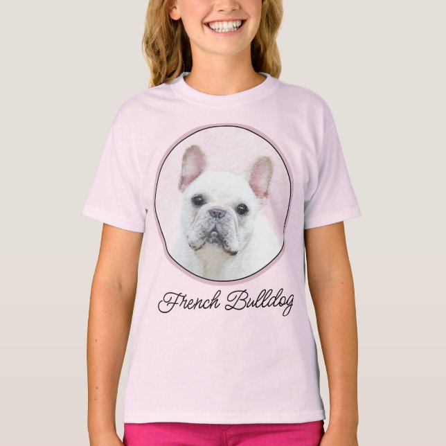 Französischer Bulldog (Cream/White) Malerei - Hund T-Shirt (Vorderseite)
