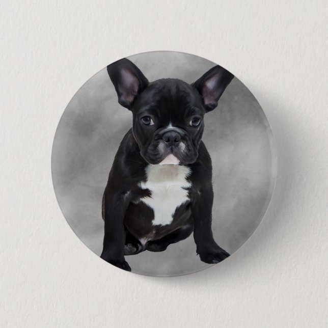 Französischer Bulldog, der Aquarellfarben-Ölgemäld Button (Vorderseite)