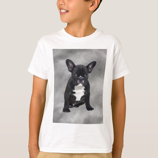 Französischer Bulldog, der Aquarellfarben-Ölgemäld T-Shirt (Vorderseite)