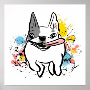 Französischer Bulldog, der Hund mit Paint Splashes Poster