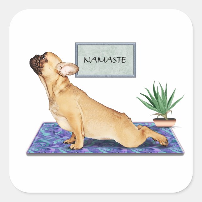 Französischer Bulldog, der Hunde-Yoga-Pose nach ob Quadratischer Aufkleber (Vorderseite)
