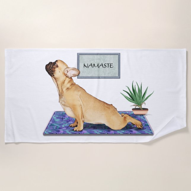 Französischer Bulldog, der Hunde-Yoga-Pose nach ob Strandtuch (Vorderseite)
