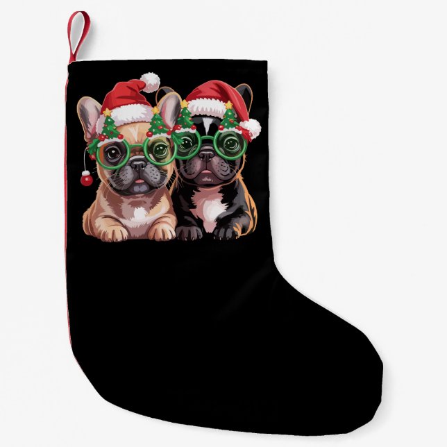 Französischer Bulldog, der Weihnachtsbaumbrillen t Kleiner Weihnachtsstrumpf (Vorderseite)