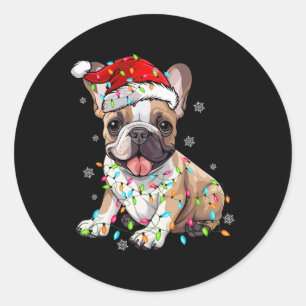 Französischer Bulldog Dog Tree Weihnachtslicht Wei Runder Aufkleber