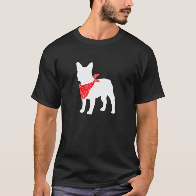 Französischer Bulldog Dog Wearing Red Bandana T-Shirt (Vorderseite)