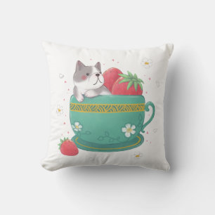 Französischer Bulldog, Erdbeeren & Cup Illustratio Kissen